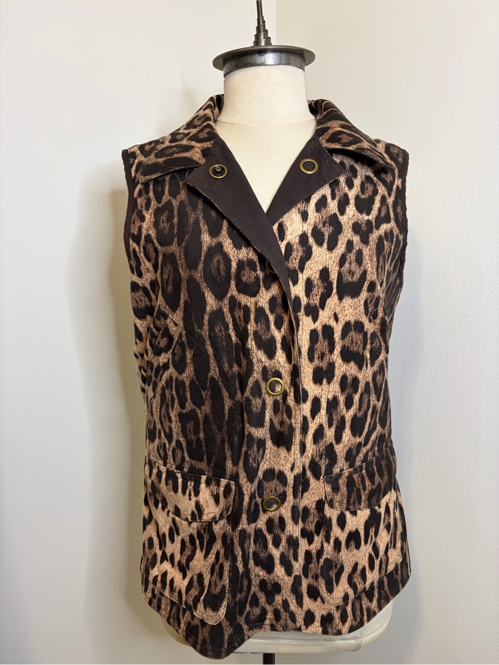 SPANNER Leopard Print & Brown Reversible Utility Vest 100% Cotton SIZE MEDIUM